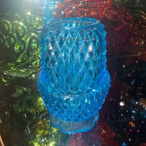 Indiana Glass Vintage Peacock Blue Diamond Point 2 Piece